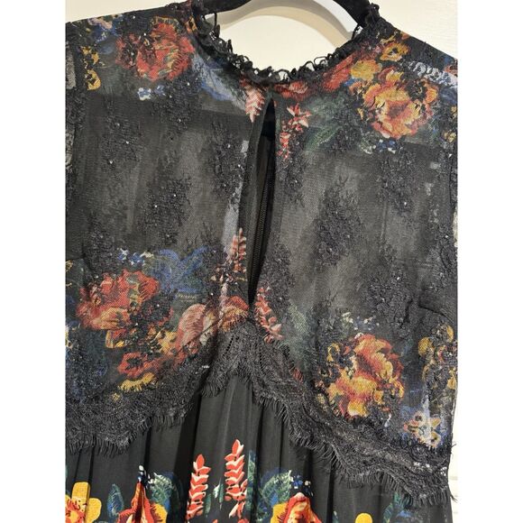TopShop Black Lace Midi Dress 2 Floral Sheer Women’s Boho Whimsical - Picture 7 of 7